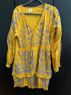 Anthropologie Mustard Yellow Crochet-Trim Dress